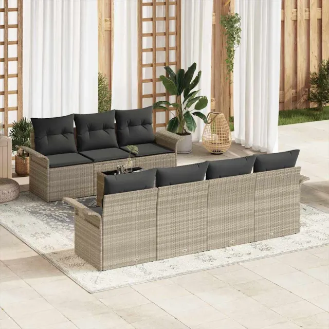 vidaXL Tuin Sofa Set 8 st Lichtgrijs poly rattan