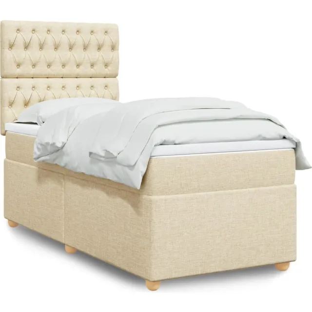 vidaXL Boxspring met matras stof crèmekleurig 80x200 cm