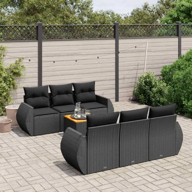 vidaXL 7-delige Loungeset met kussens poly rattan zwart, foto 2