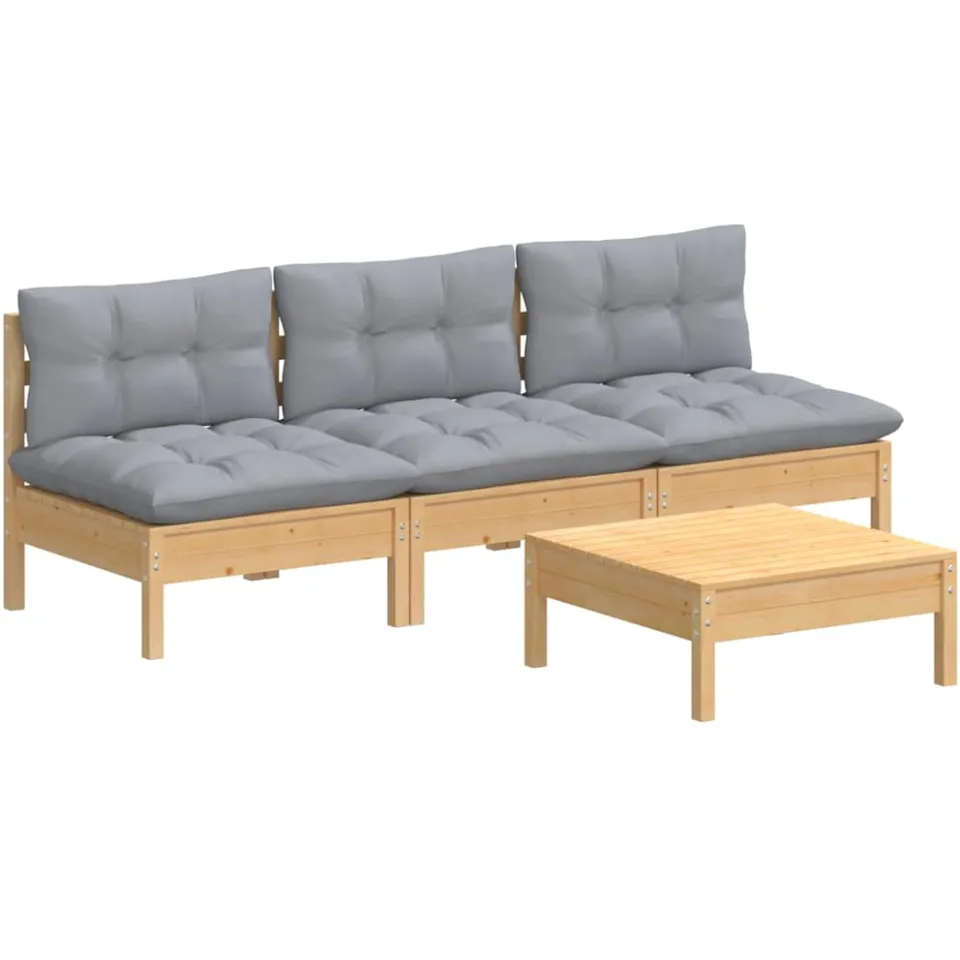 vidaXL 4-delige Loungeset met grijze kussens grenenhout grijs