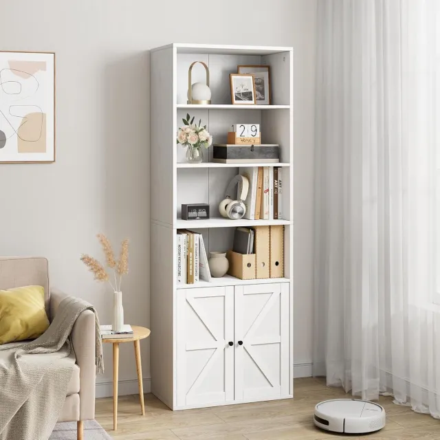 Triumpunre Boekenkast- opbergrek met 4 planken- opbergmeubel met 2 vakken en 2 deuren- voor kantoor- slaapkamer- woonkamer- 60x30x181cm- wit