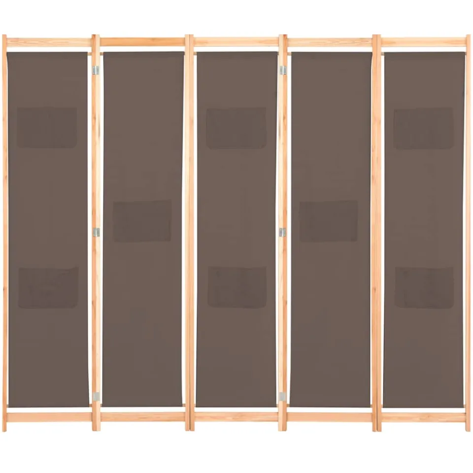 vidaXL Kamerscherm met 5 panelen 200x170x4 cm stof bruin, foto 2