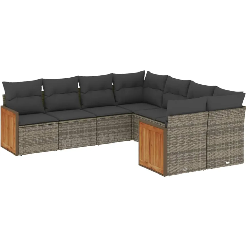 vidaXL 8-delige Loungeset met kussens poly rattan grijs, foto 3
