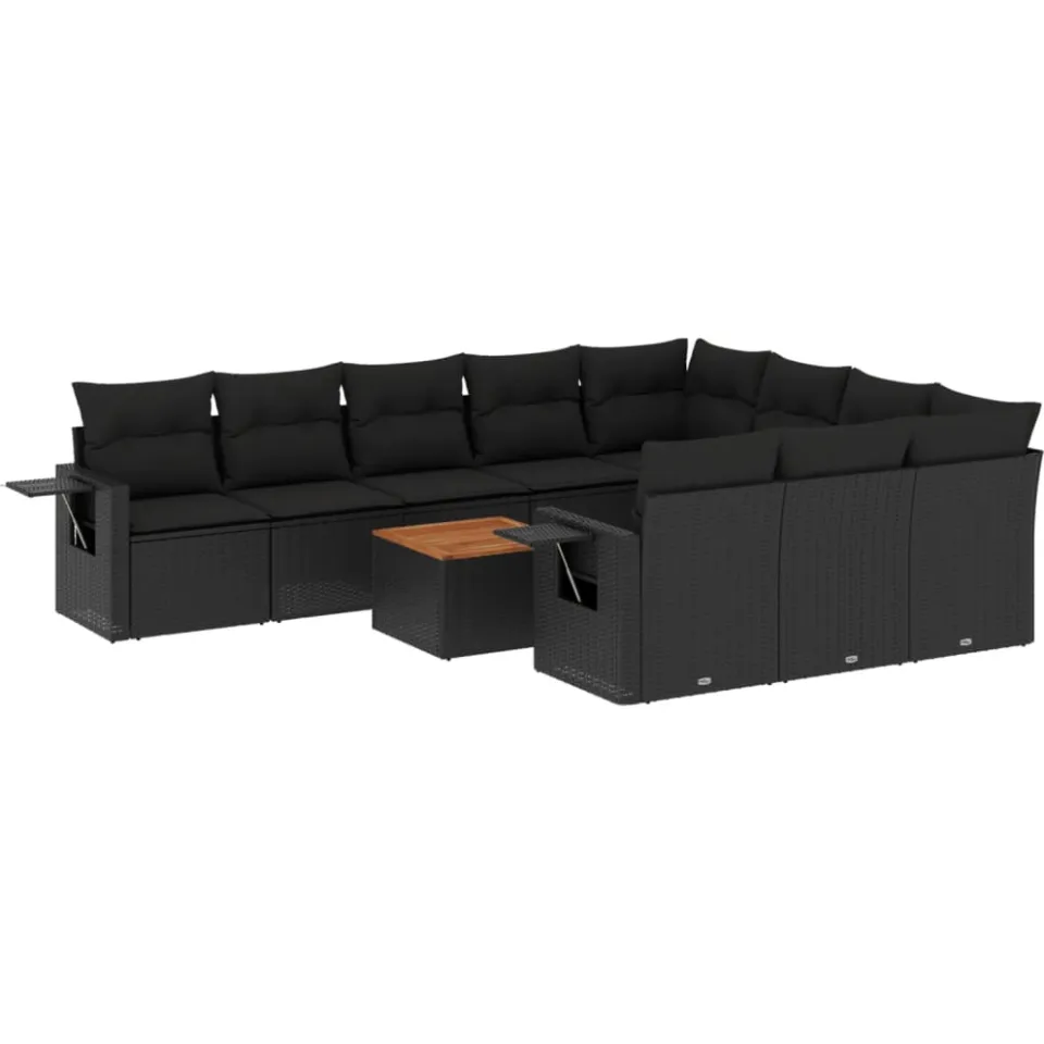 vidaXL 11-delige Loungeset met kussens poly rattan zwart, foto 3