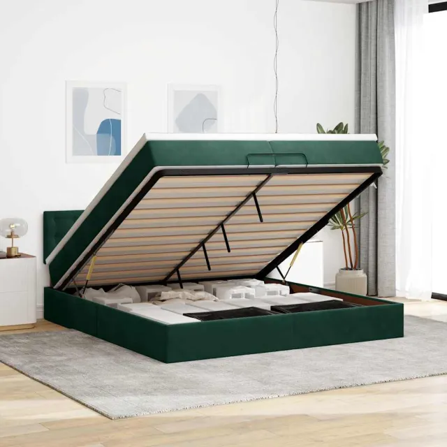 vidaXL Ottoman bed met matrassen en LED's 200x200cm fluweel groen