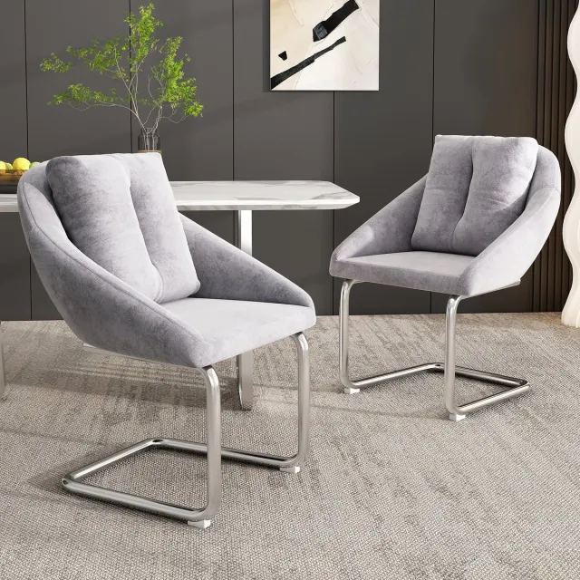 Gutent Eetkamerstoel, Grijs, set van twee stoelen, Hoogwaardige Fluwelen stoel met twee ergonomische eetkamerstoelen, Duurzaam metalen frame, moderne en stijlvolle fluwelen stoel