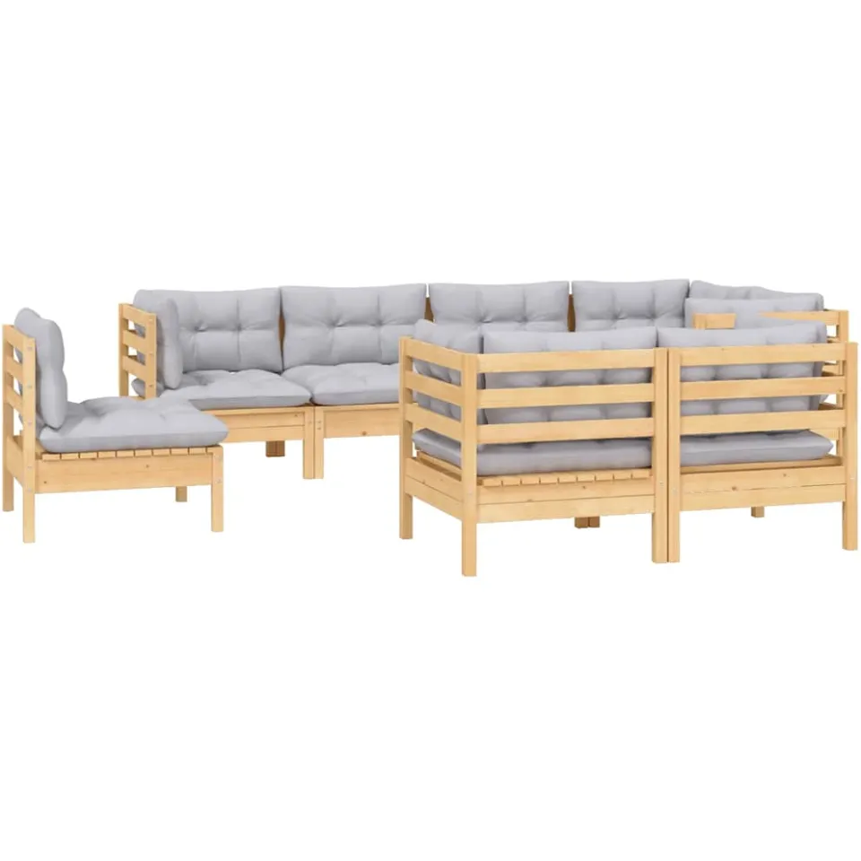 vidaXL 8-delige Loungeset met grijze kussens massief grenenhout grijs, foto 3