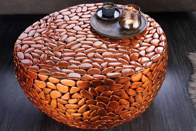Invicta Interior Ronde salontafel STONE MOSAIC 75cm koper metaal mozaiek handgemaakt - 41434 Zie omschrijving