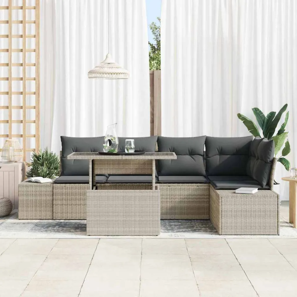 vidaXL Tuin Sofa Set 6 st Lichtgrijs poly rattan, foto 2