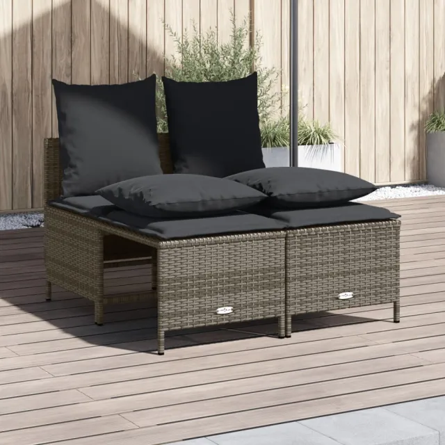 vidaXL 4-delige Loungeset met kussens poly rattan grijs, foto 2