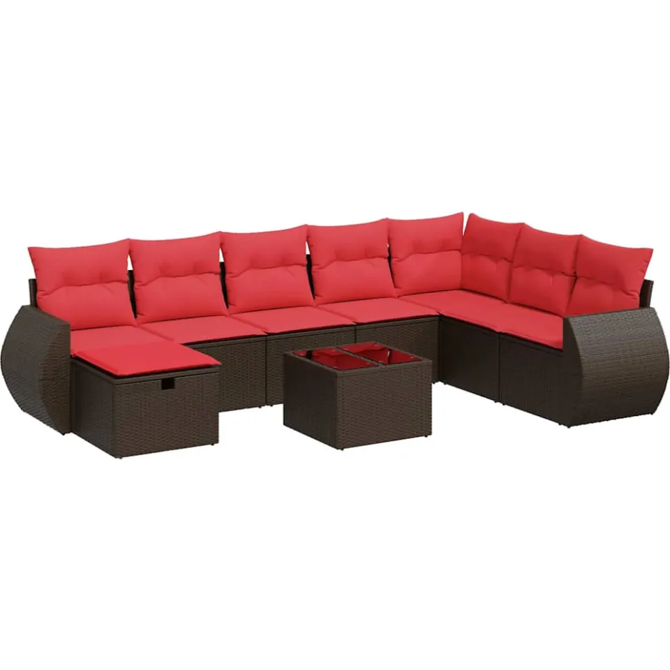 vidaXL 9-delige Loungeset met kussens poly rattan bruin, foto 3
