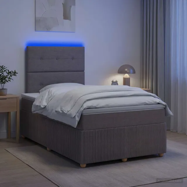 vidaXL LED Boxspring Bed met Matras Taupe 120 x 190 cm Stof