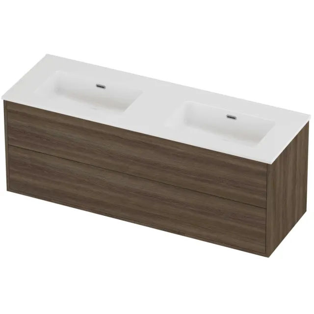 Proline Tribute Badmeubelset Porselein Elegant Dubbel 140x46x54 cm Glans Wit Vital Oak Eiken