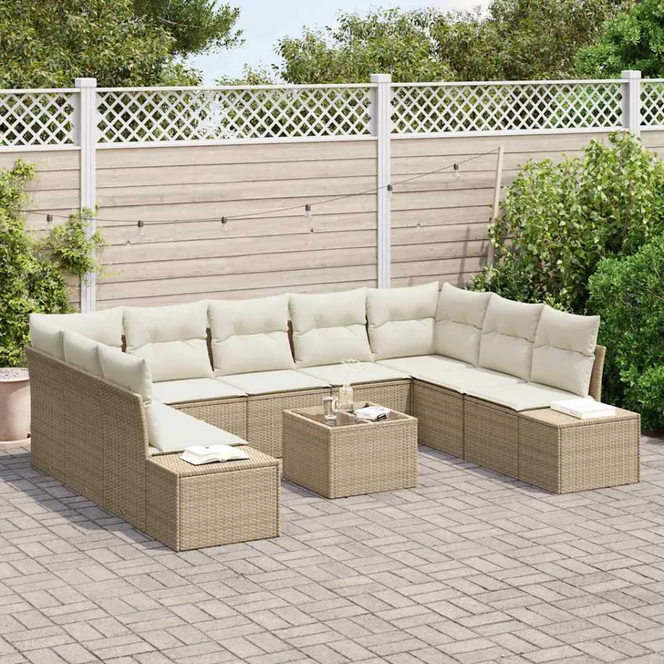 vidaXL Tuin Sofa Set 10 st Beige poly rattan, foto 3