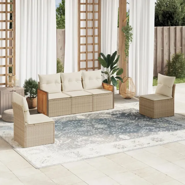 vidaXL 5-delige Loungeset met kussens poly rattan beige, foto 2