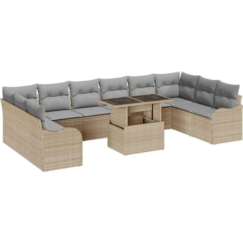 vidaXL Tuin Sofa Set 11 st Beige Poly riet
