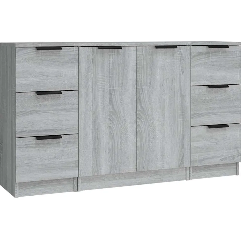 vidaXL Dressoirs 3 st bewerkt hout grijs sonoma eikenkleurig