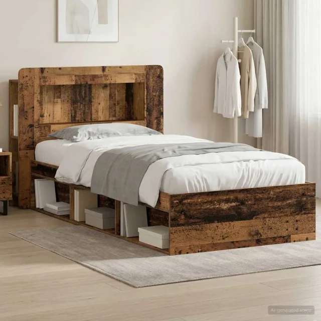 vidaXL Bedframe met opslag Oud hout 75 x 190 cm Bewerkt hout bruin