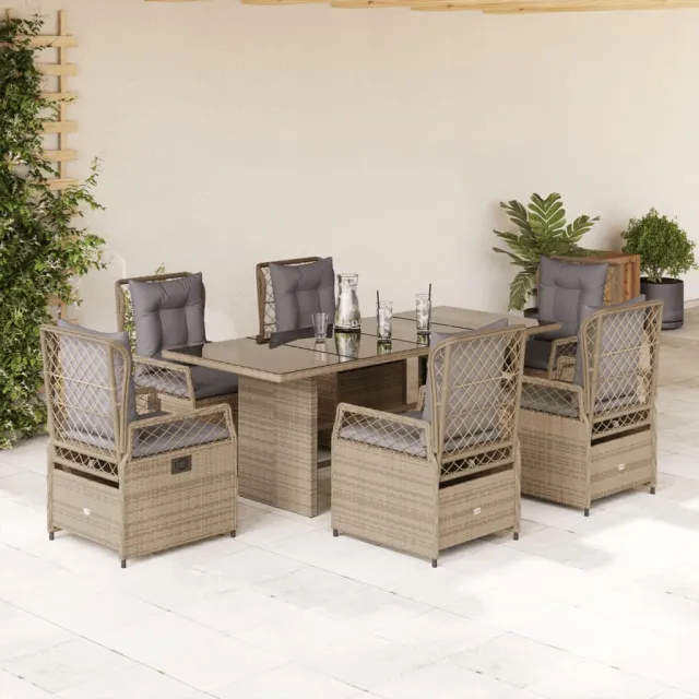 vidaXL 7-delige Tuinset met kussens poly rattan beige, foto 2