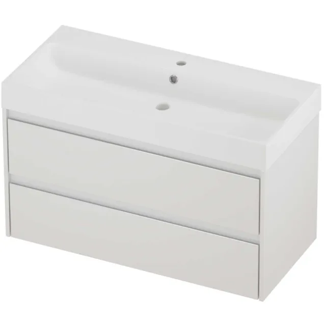 Proline Podium Badmeubelset Polystone Loft 1 Kraangat 100x46x62 cm Mat White Glans Wit