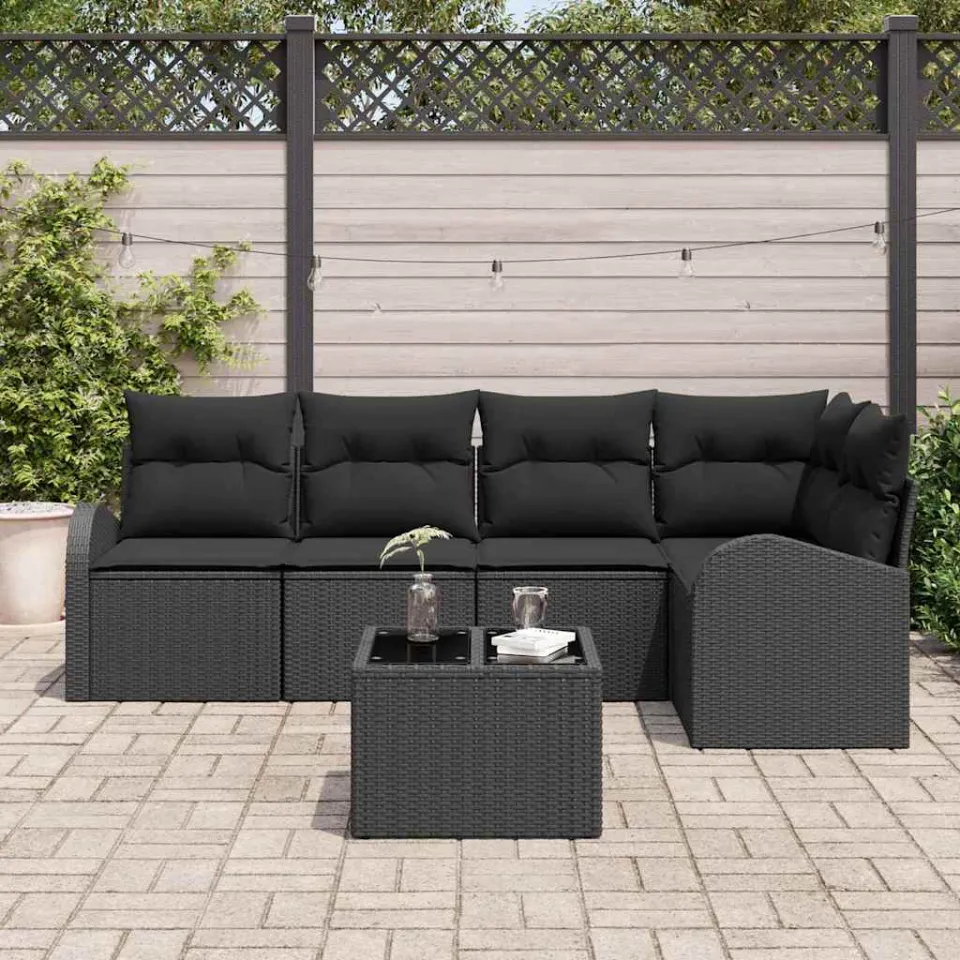 vidaXL Bankstel met kussen Zwart Polyester, foto 3