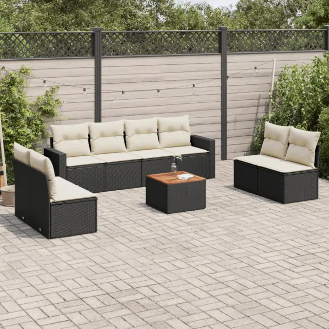 vidaXL 9-delige Loungeset met kussens poly rattan zwart, foto 2