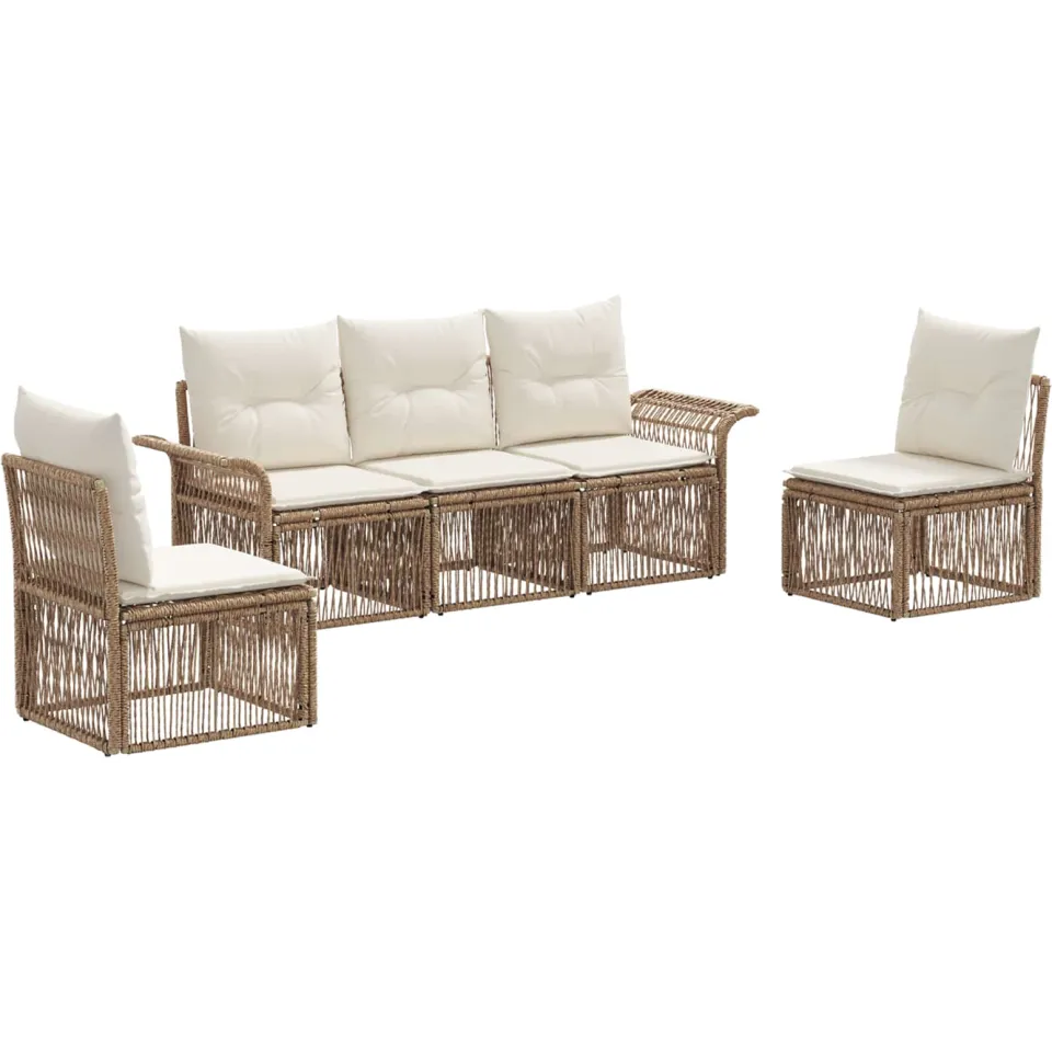 vidaXL Tuinbankenset 5 st 5-zits Beige poly rattan, foto 3