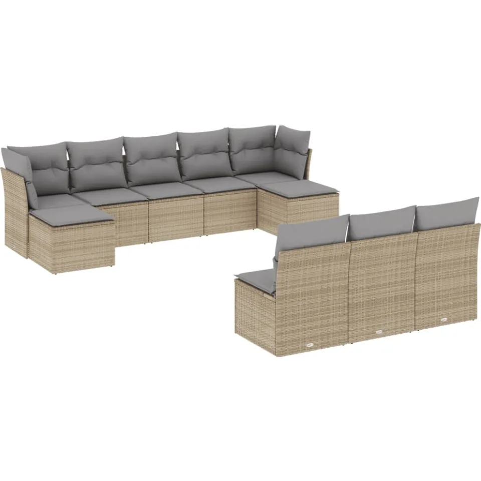 vidaXL 10-delige Loungeset met kussens poly rattan beige, foto 3