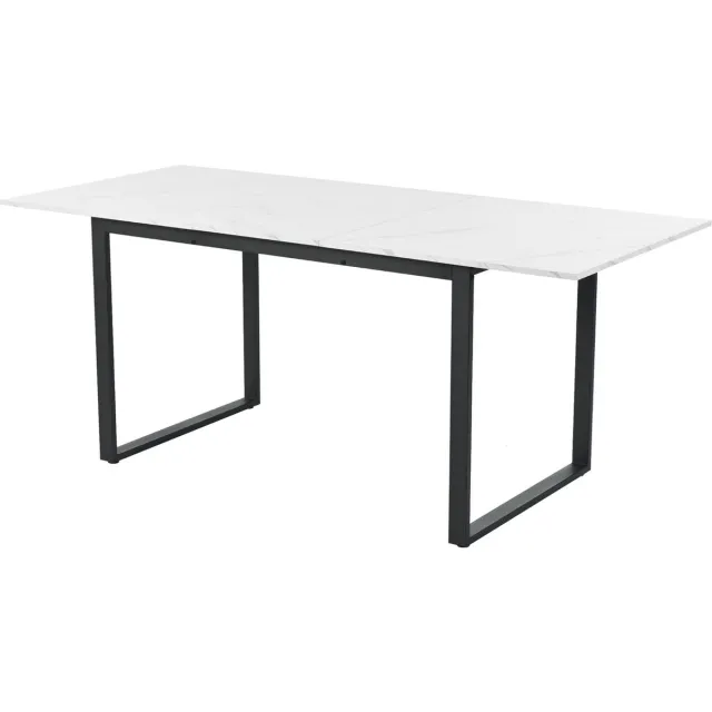 Merax Uitschuifbare Eettafel - 140 tot 180x80x75 cm - Wit MDF Tafelblad met Marmerlook en Zwarte Metalen Poten