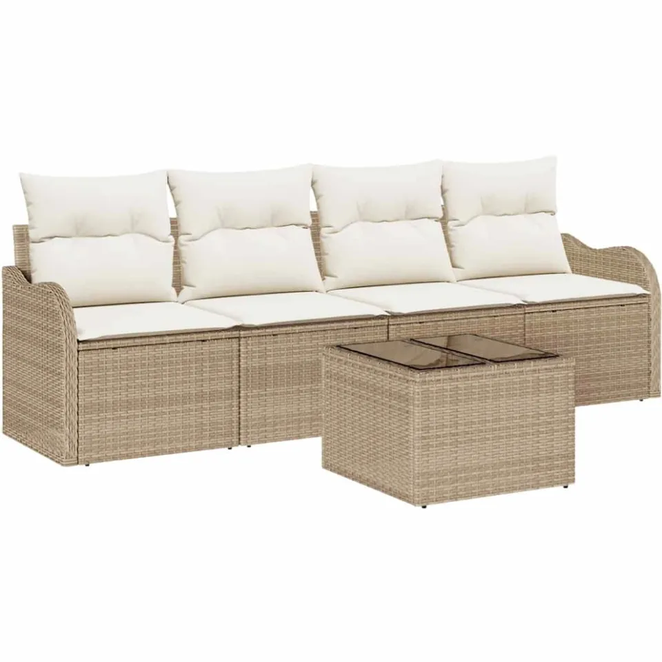 vidaXL Tuin Sofa Set Beige poly rattan