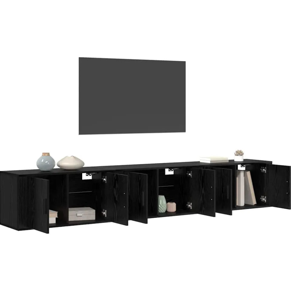 vidaXL Wandtv-kast Set 3 st 80 x 34,5 x 40 cm Zwart Eiken