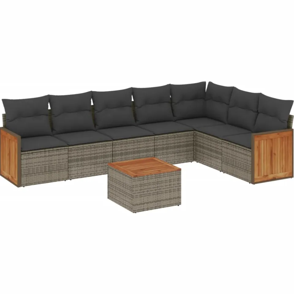 vidaXL 8-delige Loungeset met kussens poly rattan grijs, foto 3