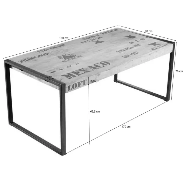 MASSIVMOEBEL24 .DE FACTORY #113 eettafel blank bedrukt massief hout mango 180x90x76 cm (BxTxH)