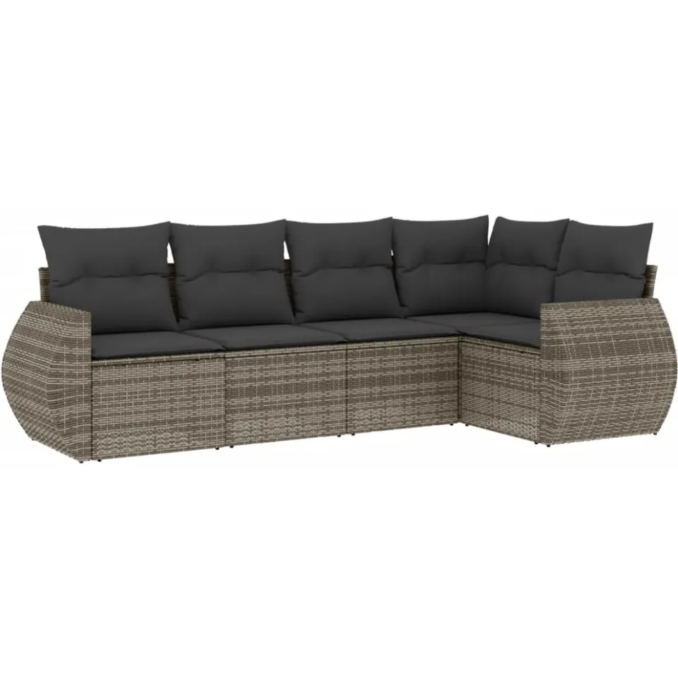 vidaXL 5-delige Loungeset met kussens poly rattan grijs, foto 3
