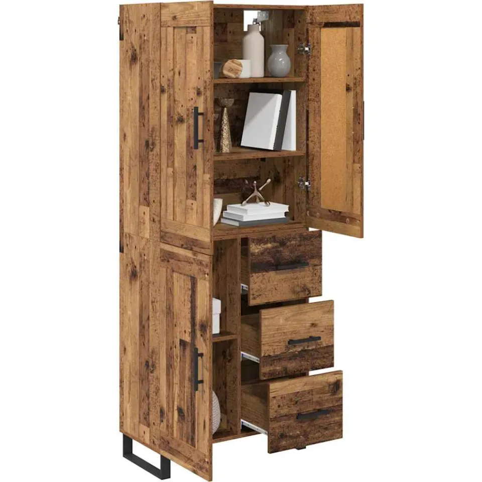 vidaXL Hoge kast 2 st Oudhout 69,5 x 34 x 180 cm Bewerkt hout en glas Bruin