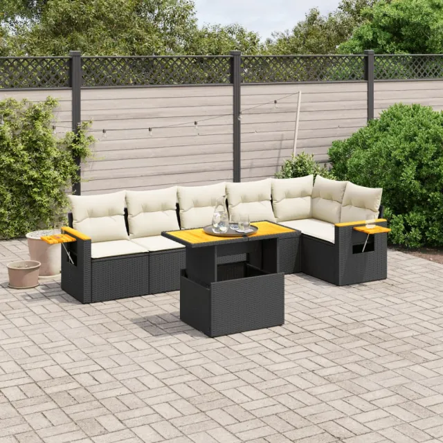 vidaXL 7-delige Loungeset met kussens poly rattan zwart, foto 2