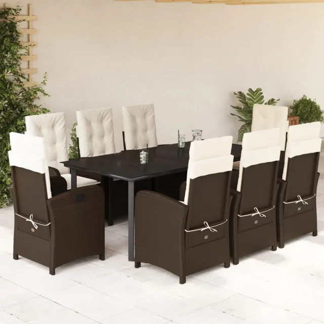 vidaXL 9-delige Tuinset met kussens poly rattan bruin, foto 2