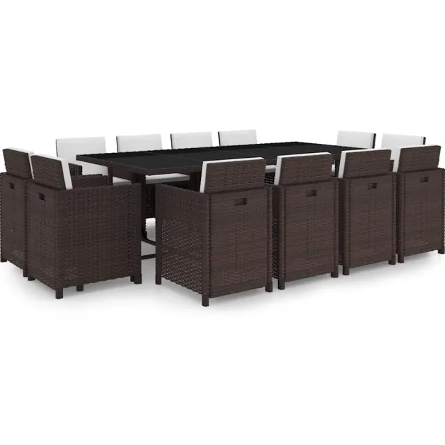 vidaXL 13-delige Tuinset met kussens poly rattan bruin