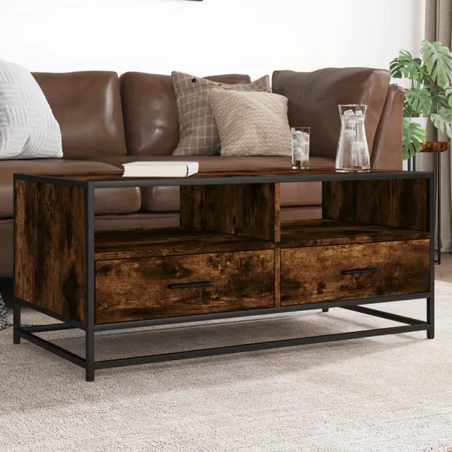 vidaXL Salontafel 100x50x45 cm bewerkt hout en metaal gerookt eiken, foto 2