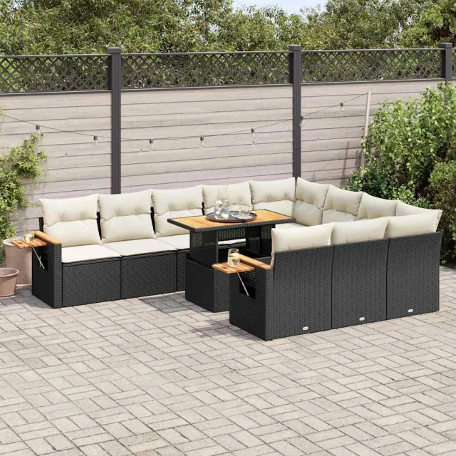 vidaXL 11-delige Loungeset met kussens poly rattan acacia zwart, foto 2