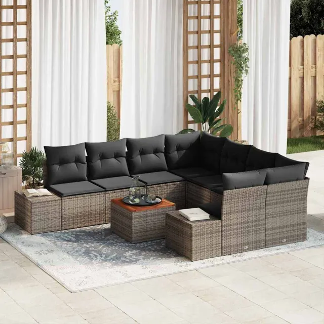 vidaXL Tuinbankenset 9 st Grijs poly rattan, foto 2