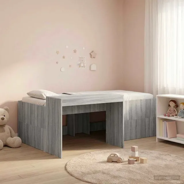 vidaXL Hoge Bed Frame met Bureau voor Kinderen Grijs Sonoma