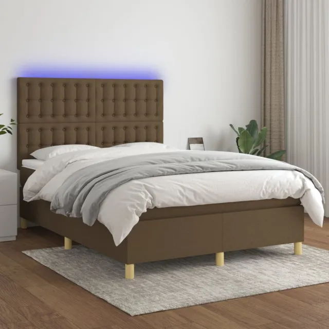 vidaXL Boxspring met matras en LED stof donkerbruin 140x200 cm bruin