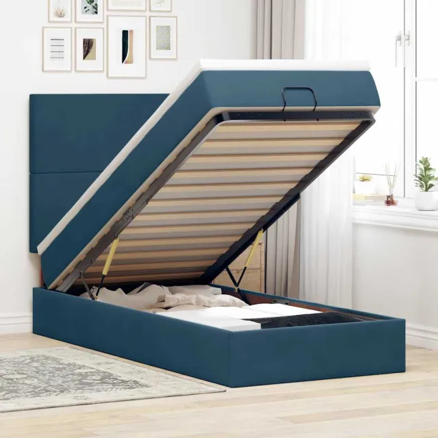 vidaXL Ottoman bed met matrassen en LED's 90x190cm fluweel donkerblauw