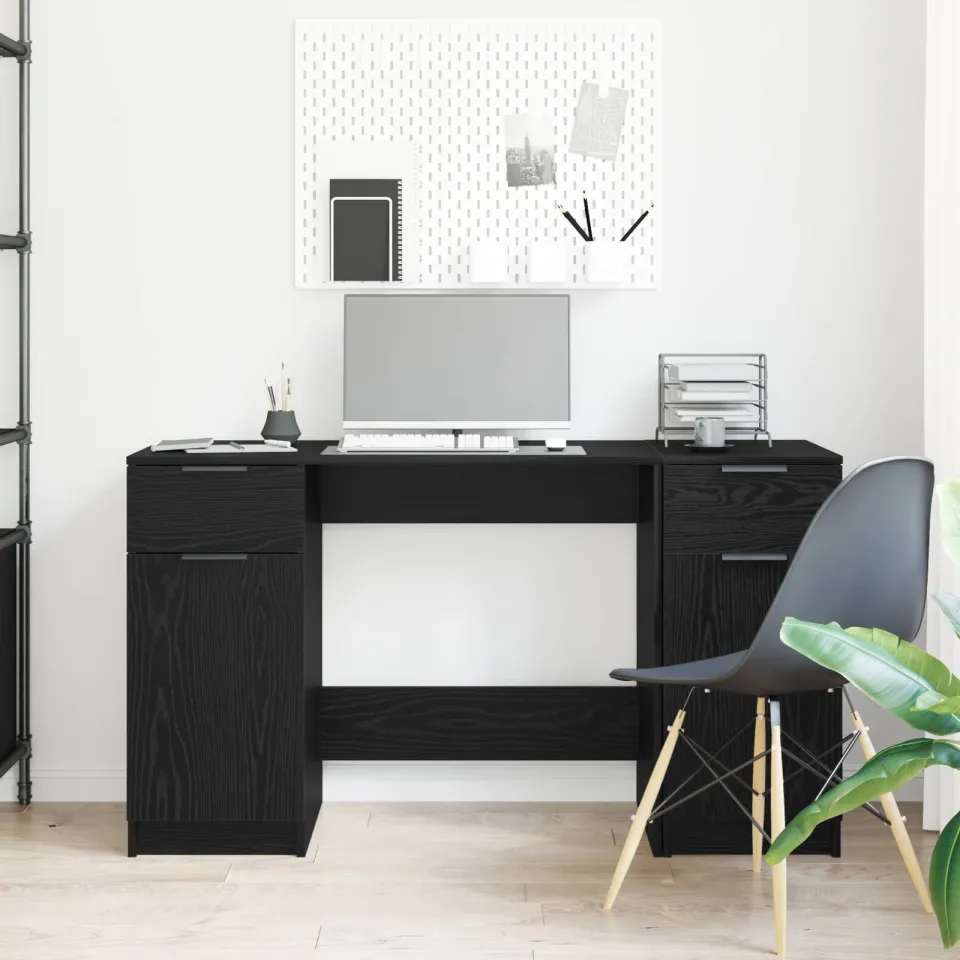 vidaXL Bureau met lade Zwart Eiken 133 x 50 x 75 cm Bewerkt hout, foto 3