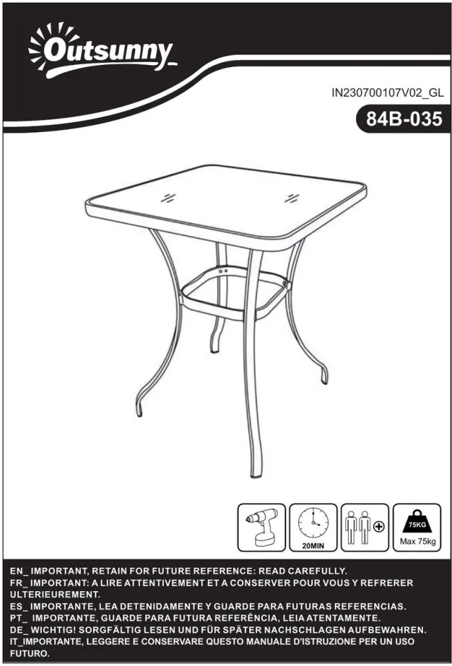 YYchan tuintafel voor buiten - zwart - 68,5 x 68,5 x 84 cm