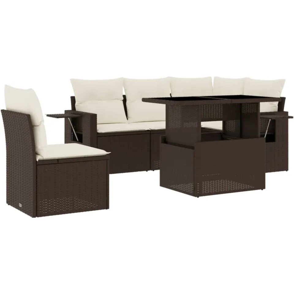 vidaXL 6-delige Loungeset met kussens poly rattan bruin, foto 3