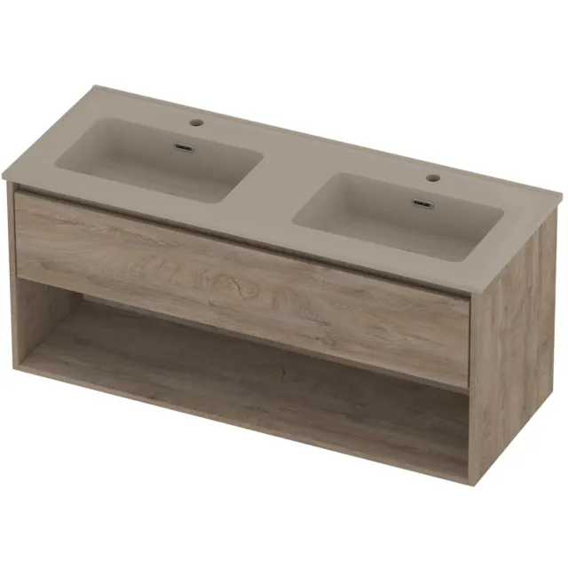 Proline Tribute Badmeubelset Porselein Elegant 2 Gaten 120x46x54 cm Mat Crème Cotton Raw Oak Eiken