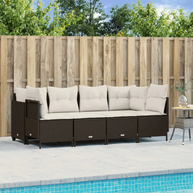 vidaXL 5-delige Loungeset met kussens poly rattan bruin, foto 2