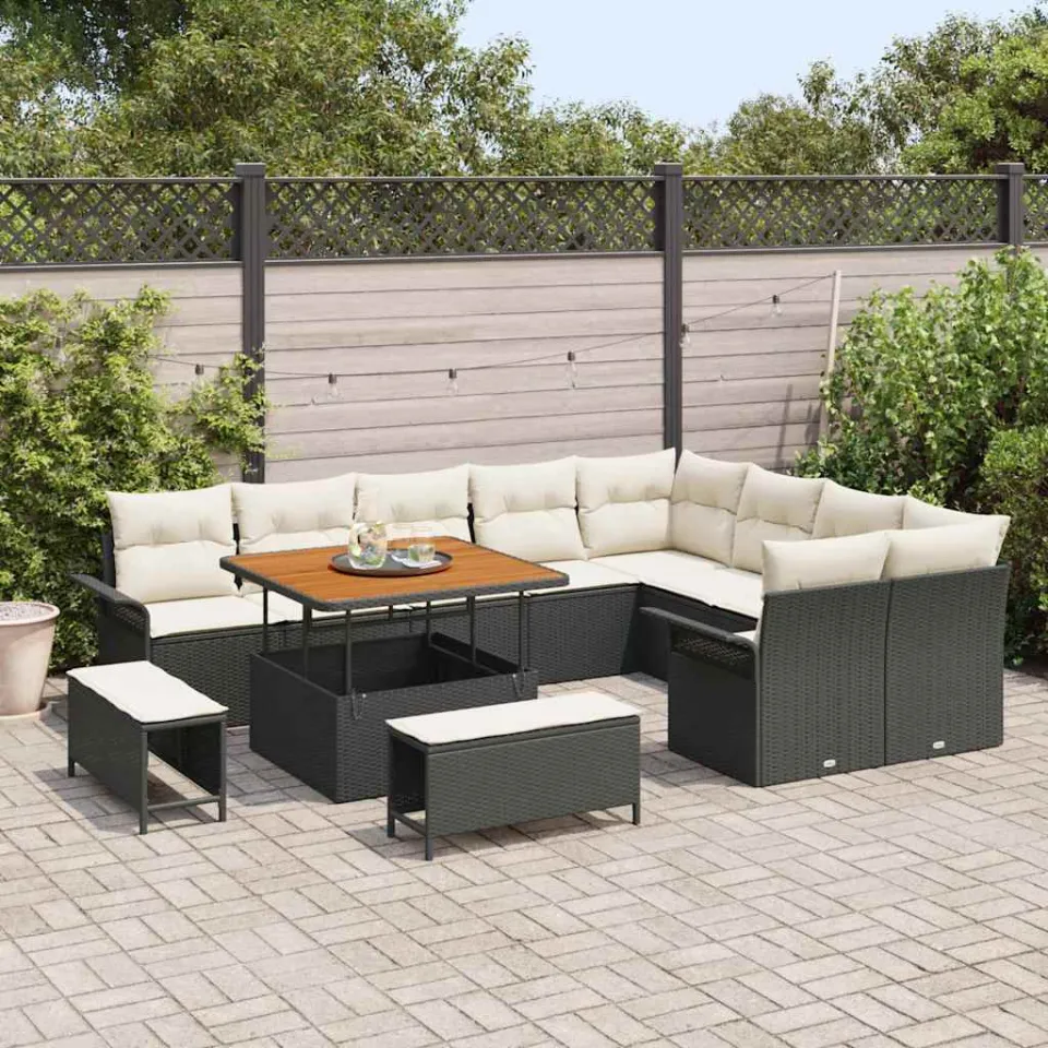 vidaXL Tuinbankenset 12 st Zwart poly rattan